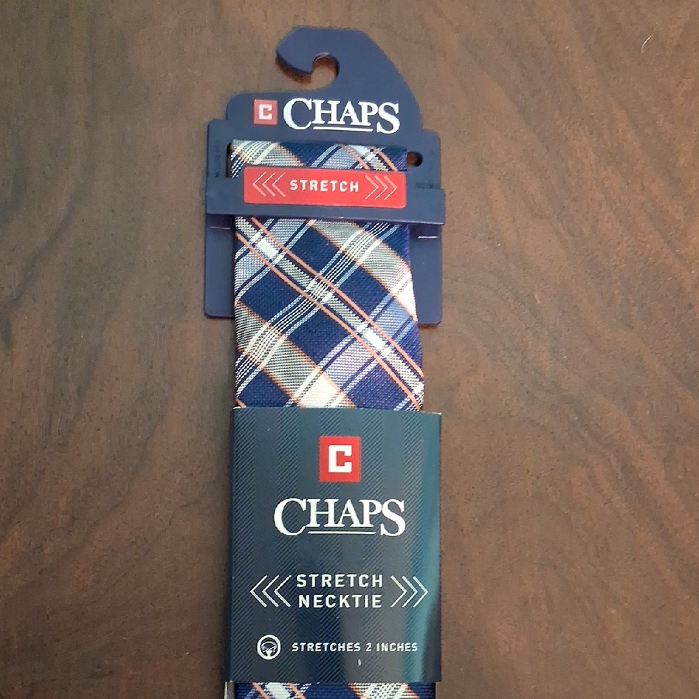 NEW! Chaps Navy and White Plaid Stretch Necktie 3265